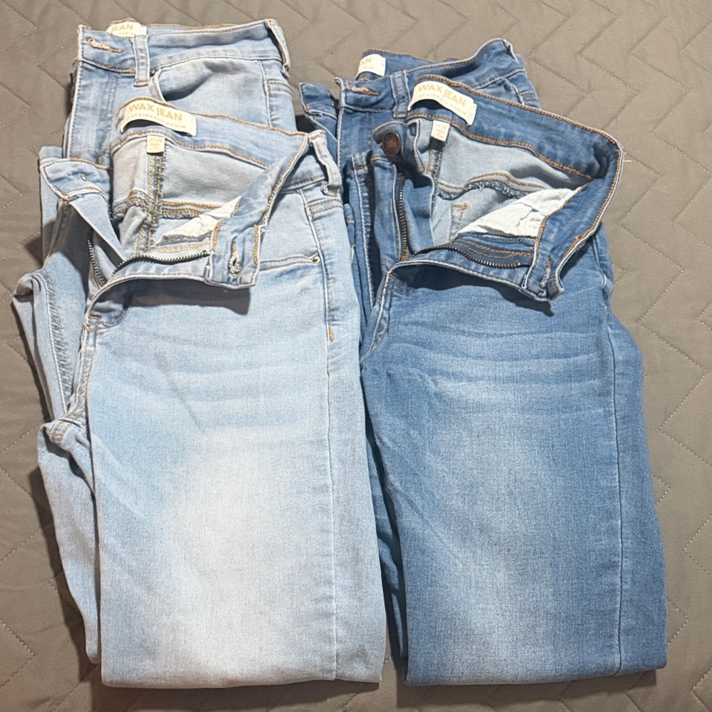 Wax Jeans Women's Skinny Jeans in Light and Dark Blue